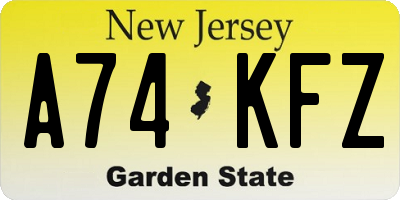 NJ license plate A74KFZ