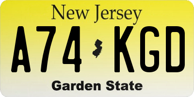 NJ license plate A74KGD