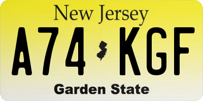NJ license plate A74KGF