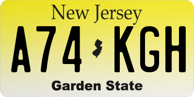 NJ license plate A74KGH