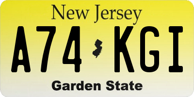 NJ license plate A74KGI