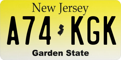 NJ license plate A74KGK