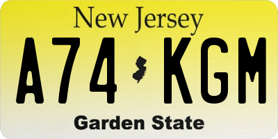 NJ license plate A74KGM