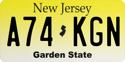 NJ license plate A74KGN