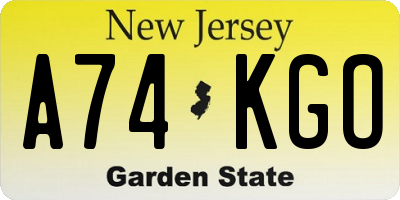 NJ license plate A74KGO
