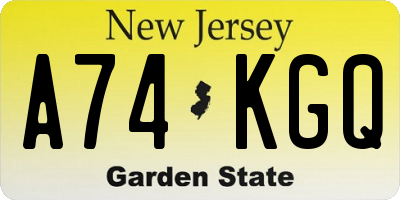NJ license plate A74KGQ