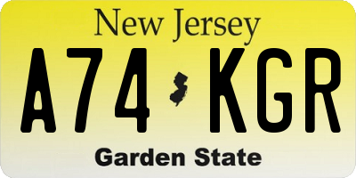 NJ license plate A74KGR