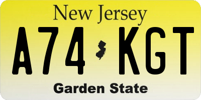NJ license plate A74KGT