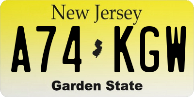 NJ license plate A74KGW