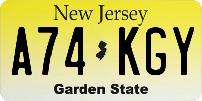 NJ license plate A74KGY