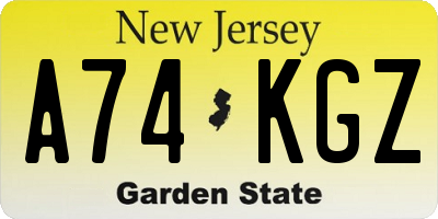NJ license plate A74KGZ