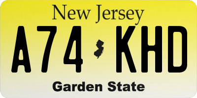 NJ license plate A74KHD