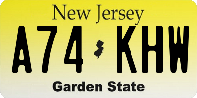 NJ license plate A74KHW