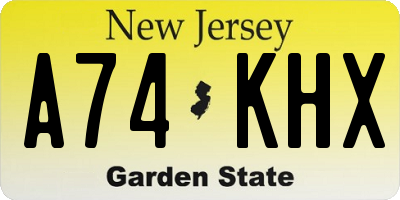 NJ license plate A74KHX