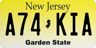 NJ license plate A74KIA