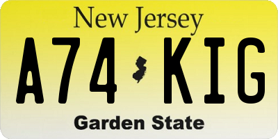 NJ license plate A74KIG