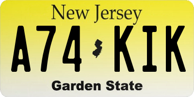 NJ license plate A74KIK