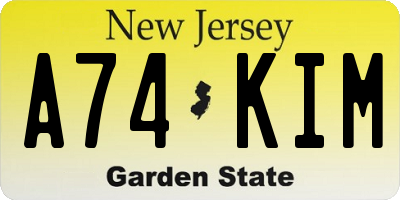 NJ license plate A74KIM
