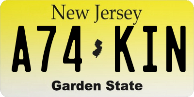 NJ license plate A74KIN