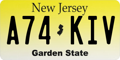 NJ license plate A74KIV