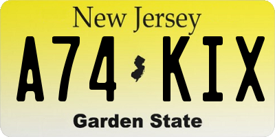 NJ license plate A74KIX
