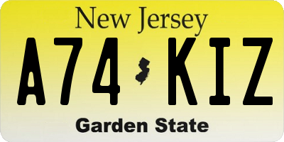 NJ license plate A74KIZ