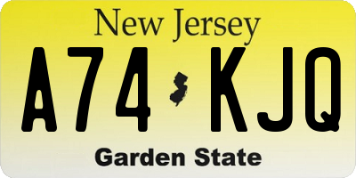 NJ license plate A74KJQ