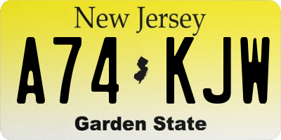 NJ license plate A74KJW