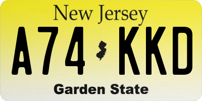 NJ license plate A74KKD