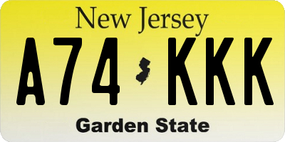 NJ license plate A74KKK