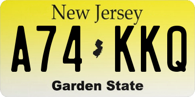 NJ license plate A74KKQ