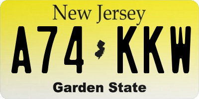 NJ license plate A74KKW