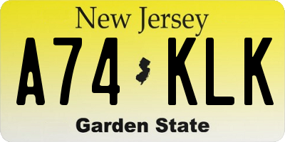 NJ license plate A74KLK