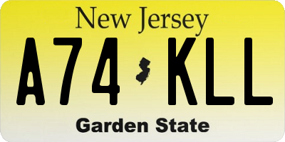 NJ license plate A74KLL