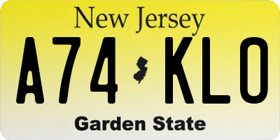 NJ license plate A74KLO