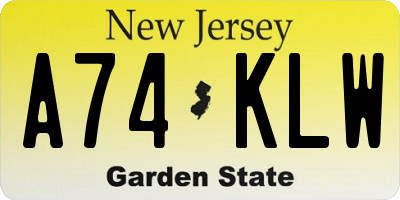 NJ license plate A74KLW
