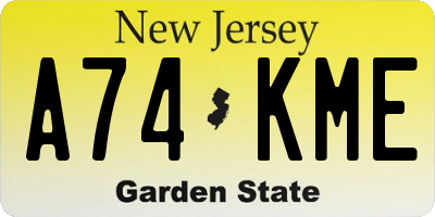 NJ license plate A74KME