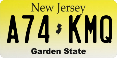 NJ license plate A74KMQ