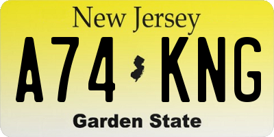 NJ license plate A74KNG