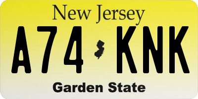 NJ license plate A74KNK