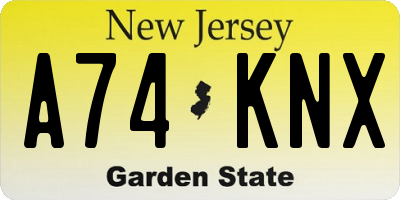 NJ license plate A74KNX