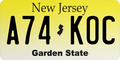 NJ license plate A74KOC