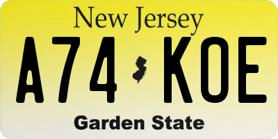 NJ license plate A74KOE