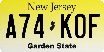 NJ license plate A74KOF