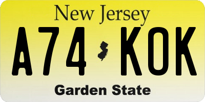 NJ license plate A74KOK