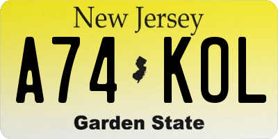 NJ license plate A74KOL
