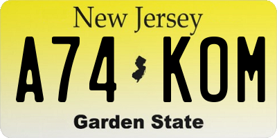 NJ license plate A74KOM