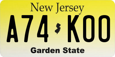 NJ license plate A74KOO