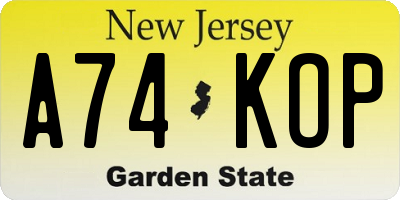 NJ license plate A74KOP