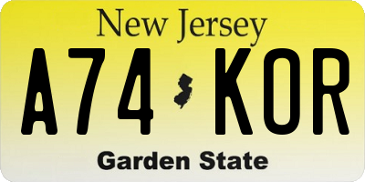 NJ license plate A74KOR